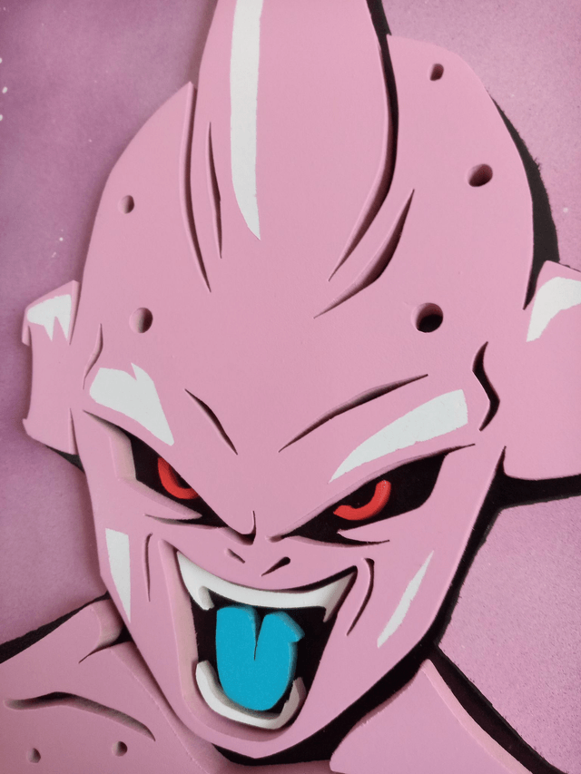 Tableau en bois et en relief de Kid Buu, de DragonBall Z - 26x40 cms