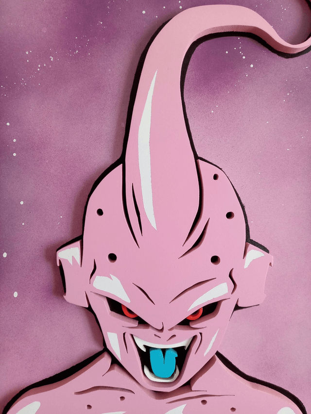 Tableau en bois et en relief de Kid Buu, de DragonBall Z - 26x40 cms